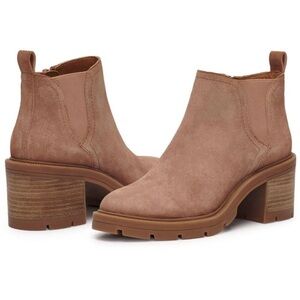 Lucky Brand Womens Sumah Tan‎ Suede Chunky Stacked Heel Ankle  Booties Sz 8